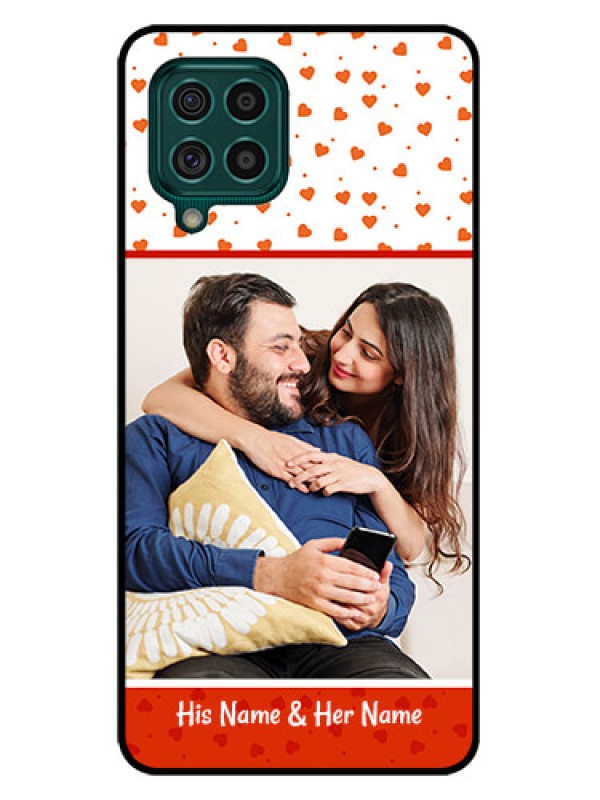 Custom Galaxy F62 Custom Glass Phone Case - Orange Love Symbol Design