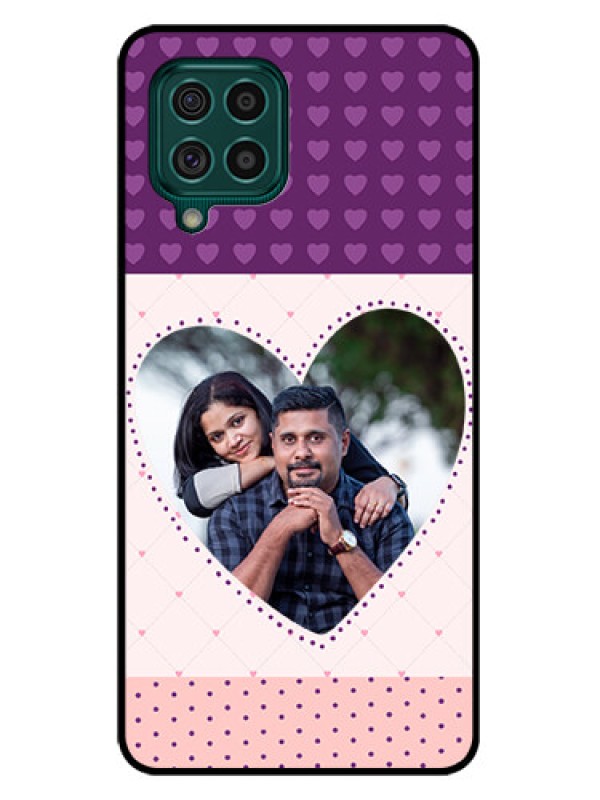Custom Galaxy F62 Custom Glass Phone Case - Violet Love Dots Design