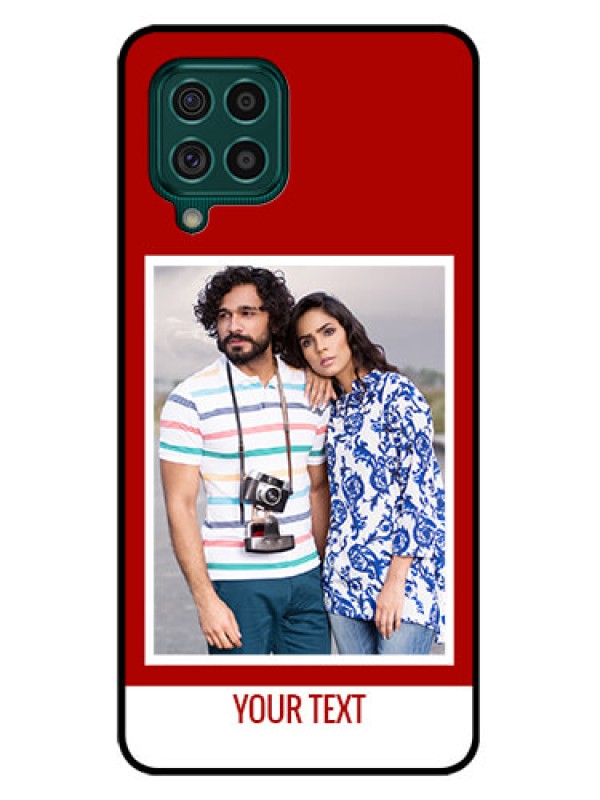 Custom Galaxy F62 Personalized Glass Phone Case - Simple Red Color Design