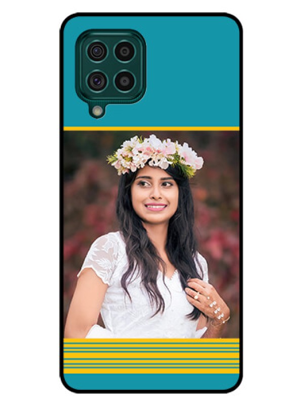 Custom Galaxy F62 Custom Glass Phone Case - Yellow & Blue Design 