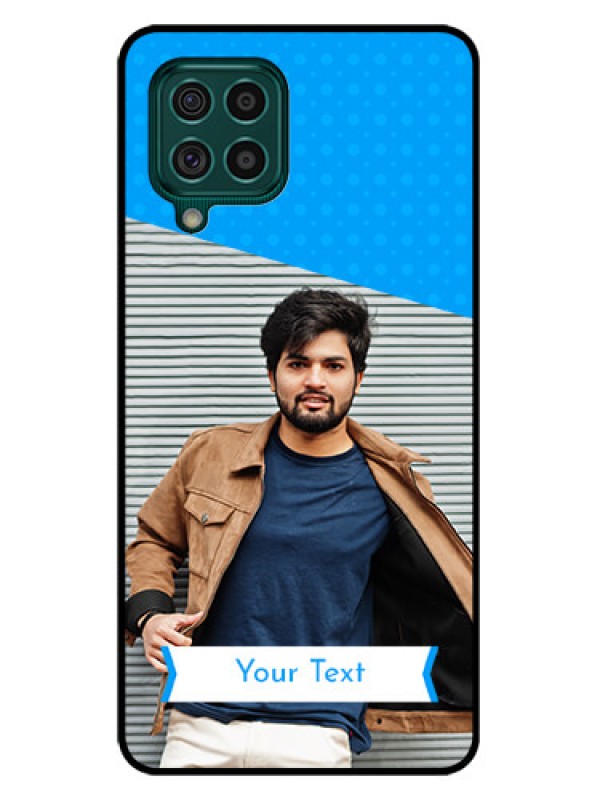 Custom Galaxy F62 Photo Printing on Glass Case - Simple Blue Color Design