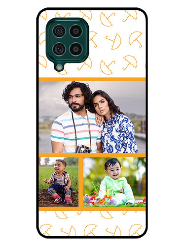 Custom Galaxy F62 Custom Glass Mobile Case - Yellow Pattern Design