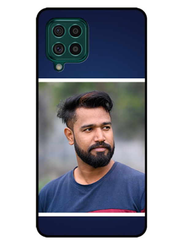 Custom Galaxy F62 Personalized Glass Phone Case - Simple Royal Blue Design