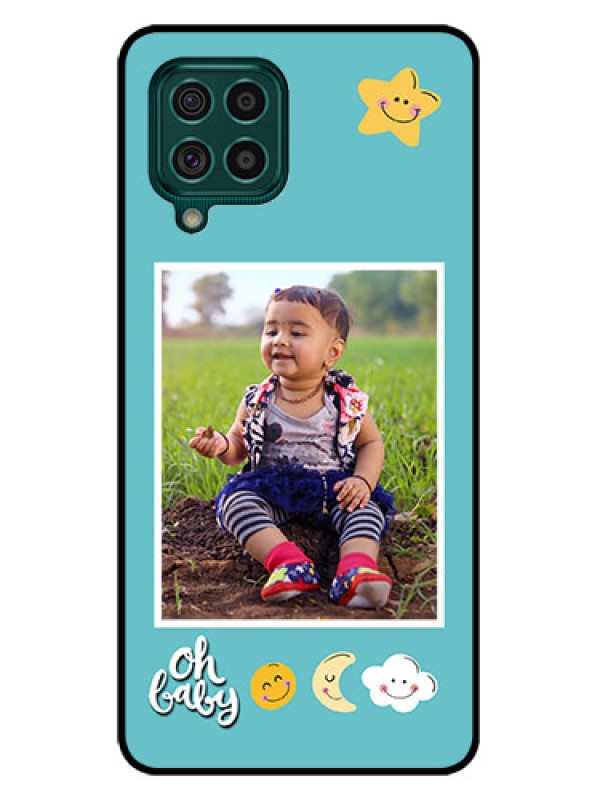 Custom Galaxy F62 Personalized Glass Phone Case - Smiley Kids Stars Design