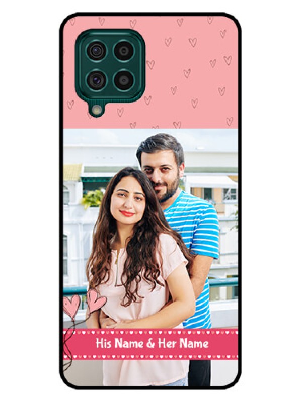 Custom Galaxy F62 Personalized Glass Phone Case - Love Design Peach Color