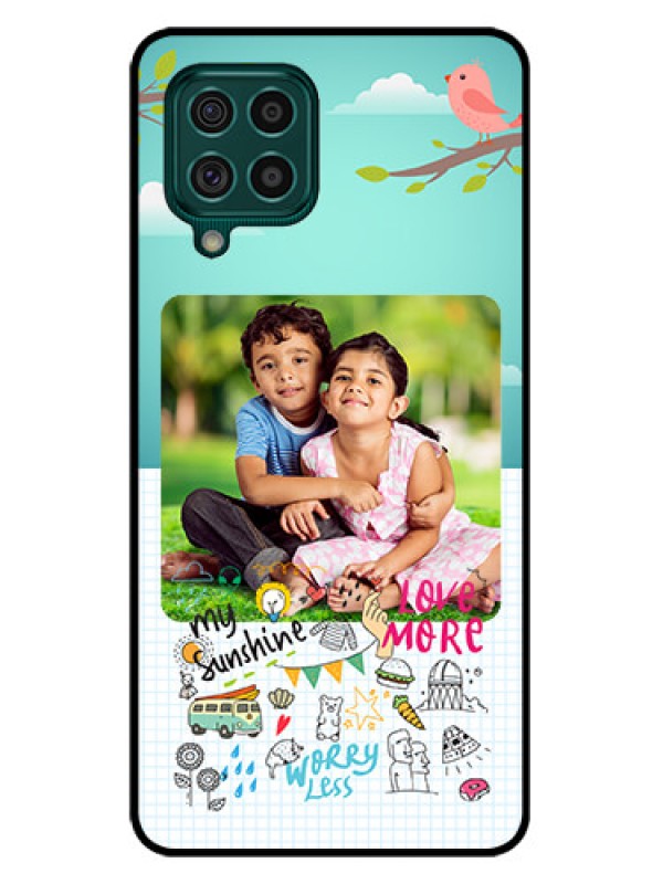 Custom Galaxy F62 Photo Printing on Glass Case - Doodle love Design