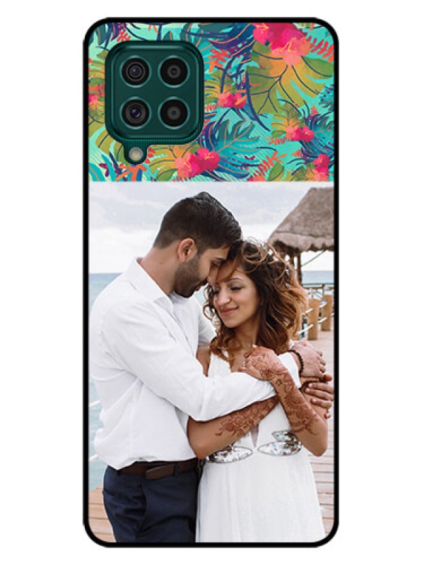 Custom Galaxy F62 Photo Printing on Glass Case - Watercolor Floral Design