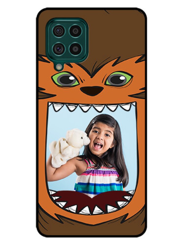 Custom Galaxy F62 Photo Printing on Glass Case - Owl Monster Back Case Design