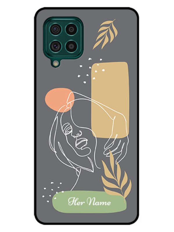 Custom Galaxy F62 Custom Glass Phone Case - Gazing Woman line art Design