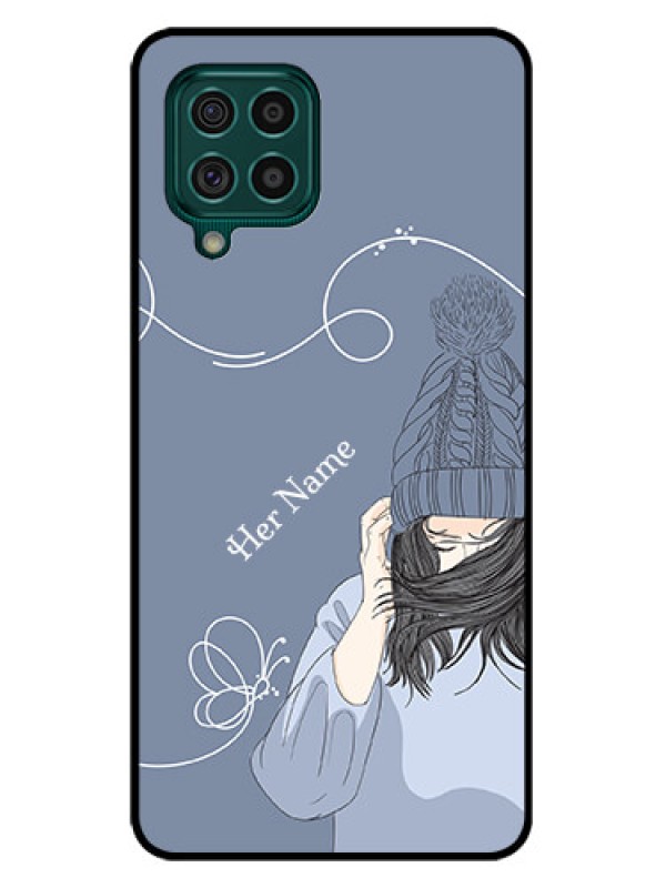 Custom Galaxy F62 Custom Glass Mobile Case - Girl in winter outfit Design