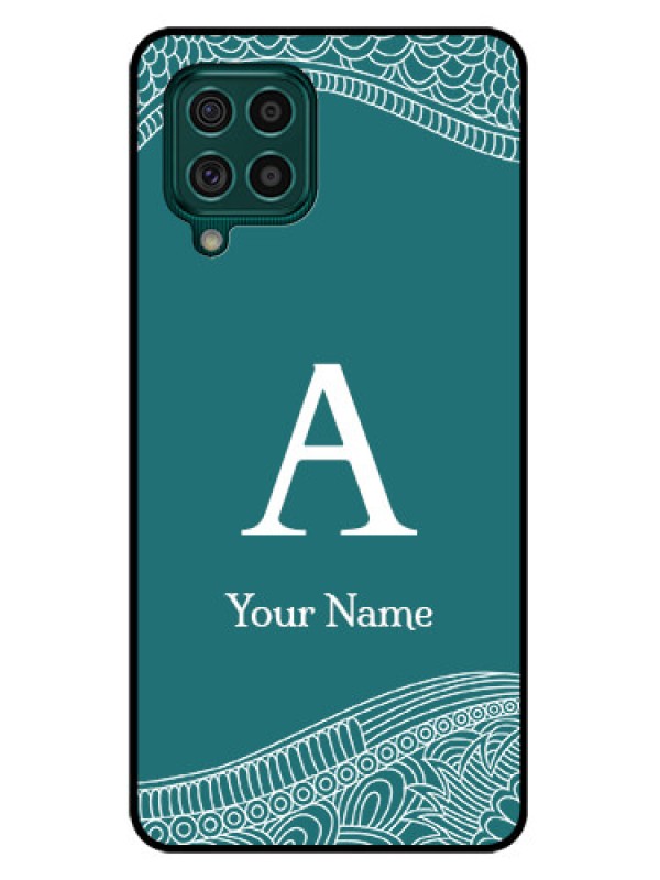 Custom Galaxy F62 Personalized Glass Phone Case - line art pattern with custom name Design