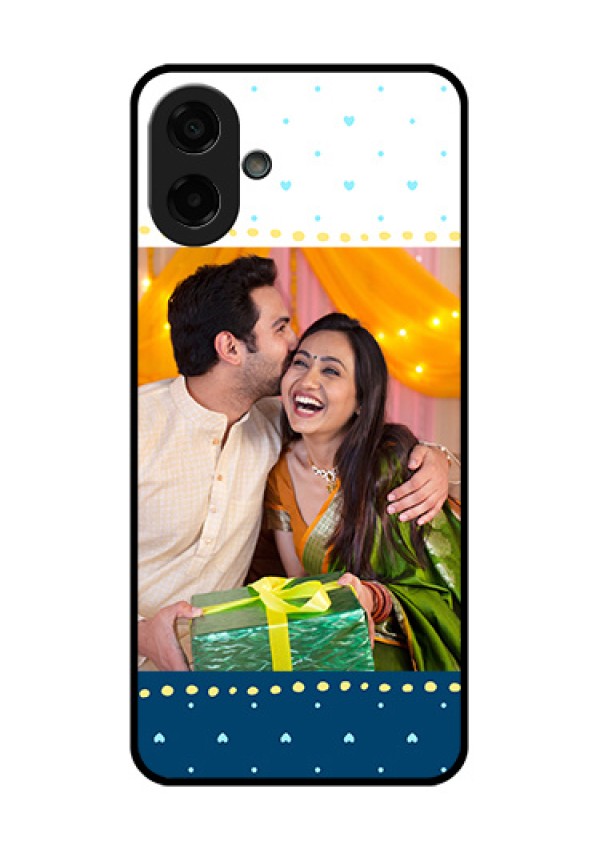Samsung Galaxy F70e 5G Custom Glass Phone Case - White And Blue Abstract Design