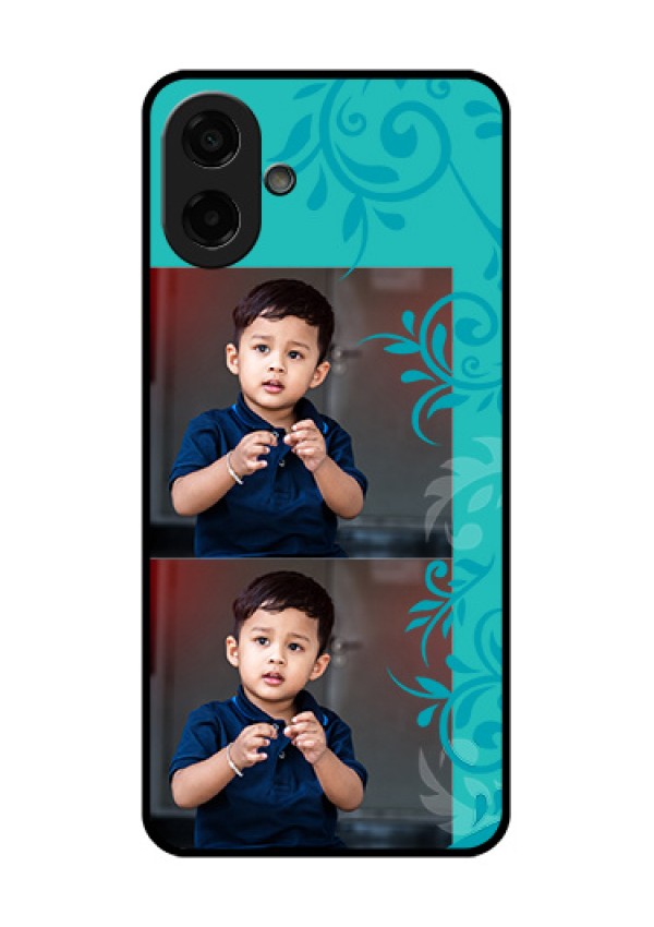 Samsung Galaxy F70e 5G Custom Glass Phone Case - With Photo And Green Floral Design