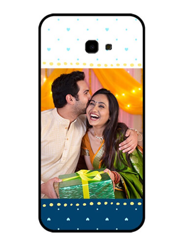 Custom Samsung Galaxy J4 Plus Custom Glass Phone Case - White And Blue Abstract Design