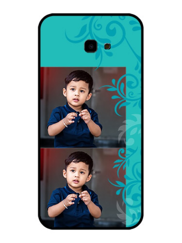 Custom Samsung Galaxy J4 Plus Custom Glass Phone Case - With Photo And Green Floral Design