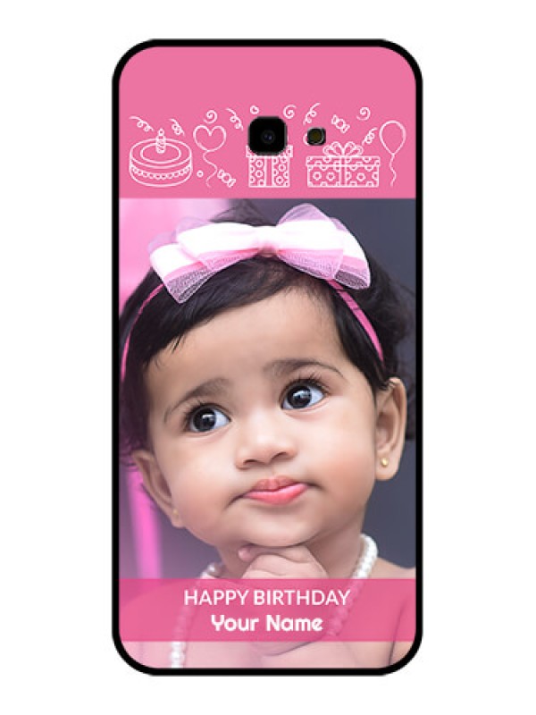 Custom Samsung Galaxy J4 Plus Custom Glass Phone Case - With Birthday Line Art Design