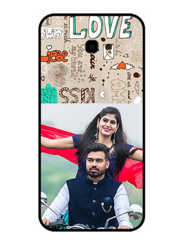 Custom Samsung Galaxy J4 Plus Custom Glass Phone Case - Love Doodle Pattern