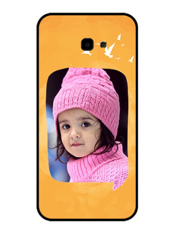 Custom Samsung Galaxy J4 Plus Custom Glass Phone Case - Water Color Design With Bird Icons