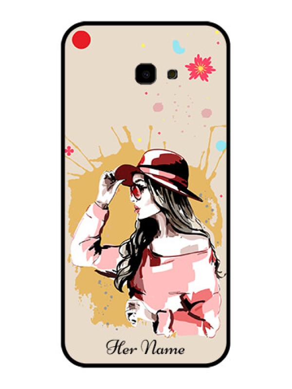 Custom Samsung Galaxy J4 Plus Custom Glass Phone Case - Women With Pink Hat Design
