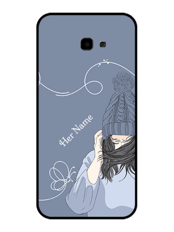 Custom Samsung Galaxy J4 Plus Custom Glass Phone Case - Girl In Winter Outfit Design