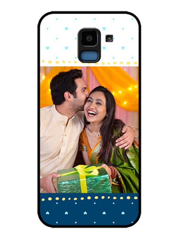 Custom Samsung Galaxy J6 Custom Glass Phone Case - White And Blue Abstract Design