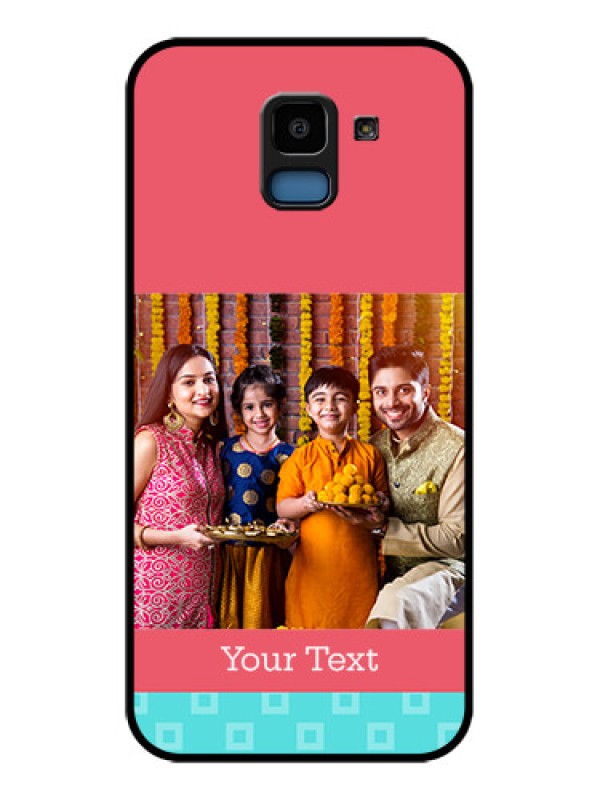 Custom Samsung Galaxy J6 Custom Glass Phone Case - Peach & Blue Color Design