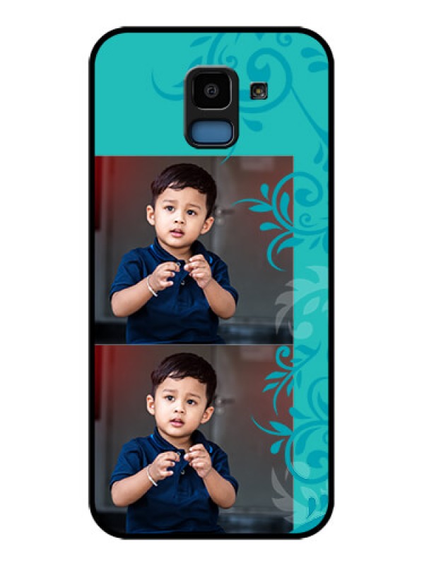 Custom Samsung Galaxy J6 Custom Glass Phone Case - With Photo And Green Floral Design