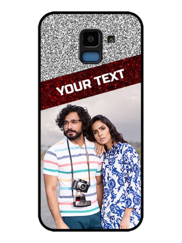 Custom Samsung Galaxy J6 Custom Glass Phone Case - Image Holder With Glitter Strip Design
