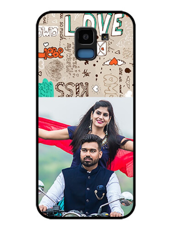 Custom Samsung Galaxy J6 Custom Glass Phone Case - Love Doodle Pattern