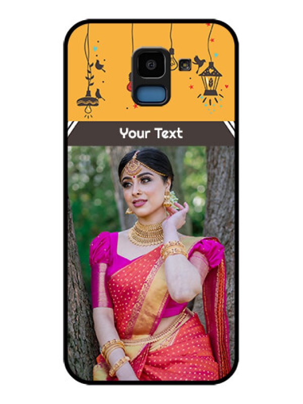 Custom Samsung Galaxy J6 Custom Glass Phone Case - With Family Picture And Icons