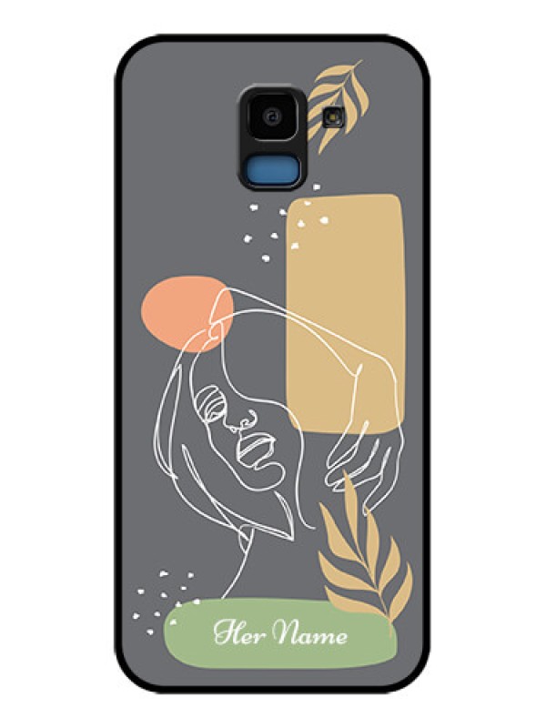 Custom Samsung Galaxy J6 Custom Glass Phone Case - Gazing Woman Line Art Design