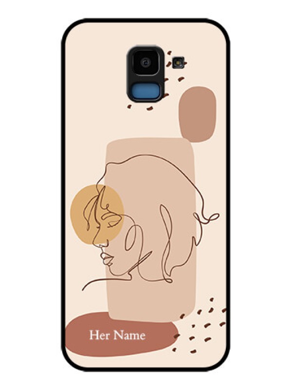 Custom Samsung Galaxy J6 Custom Glass Phone Case - Calm Woman Line Art Design