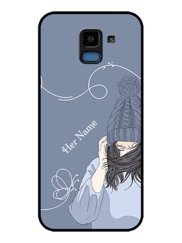 Custom Samsung Galaxy J6 Custom Glass Phone Case - Girl In Winter Outfit Design