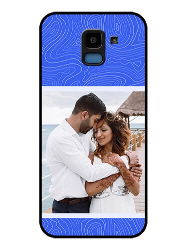 Custom Samsung Galaxy J6 Custom Glass Phone Case - Curved Line Art With Blue And White Design