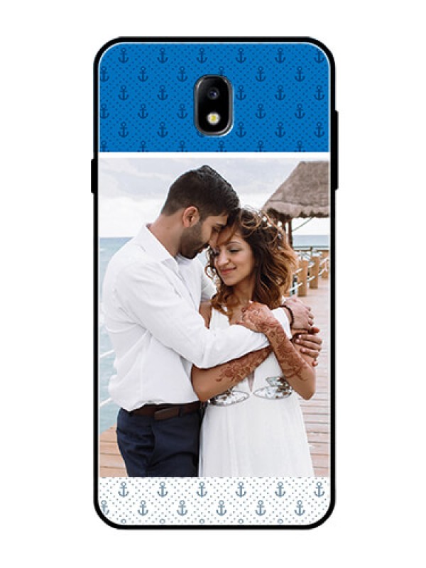Custom Galaxy J7 Pro Photo Printing on Glass Case  - Blue Anchors Design