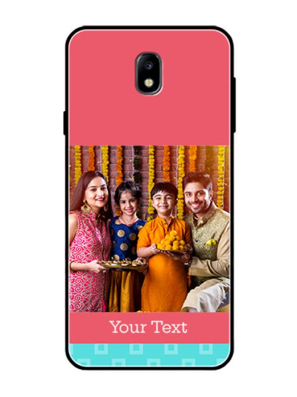 Custom Galaxy J7 Pro Personalized Glass Phone Case  - Peach & Blue Color Design