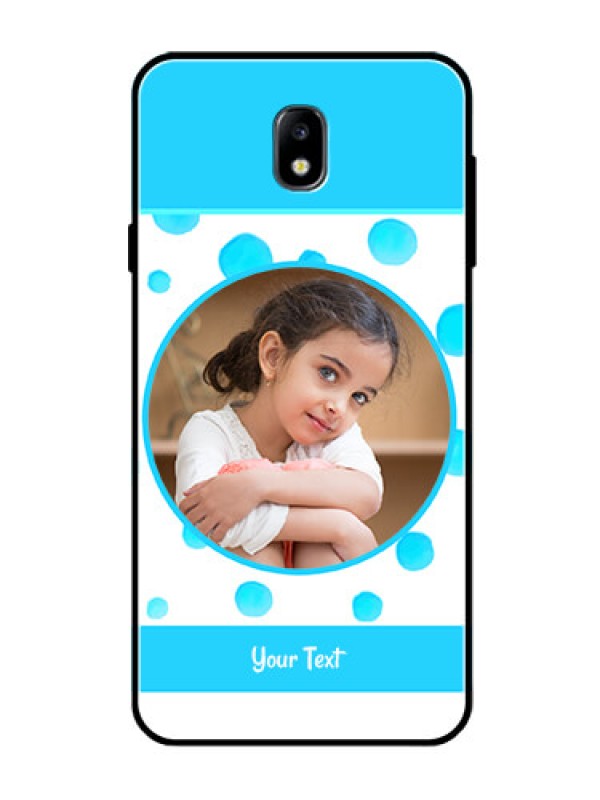 Custom Galaxy J7 Pro Photo Printing on Glass Case  - Blue Bubbles Pattern Design