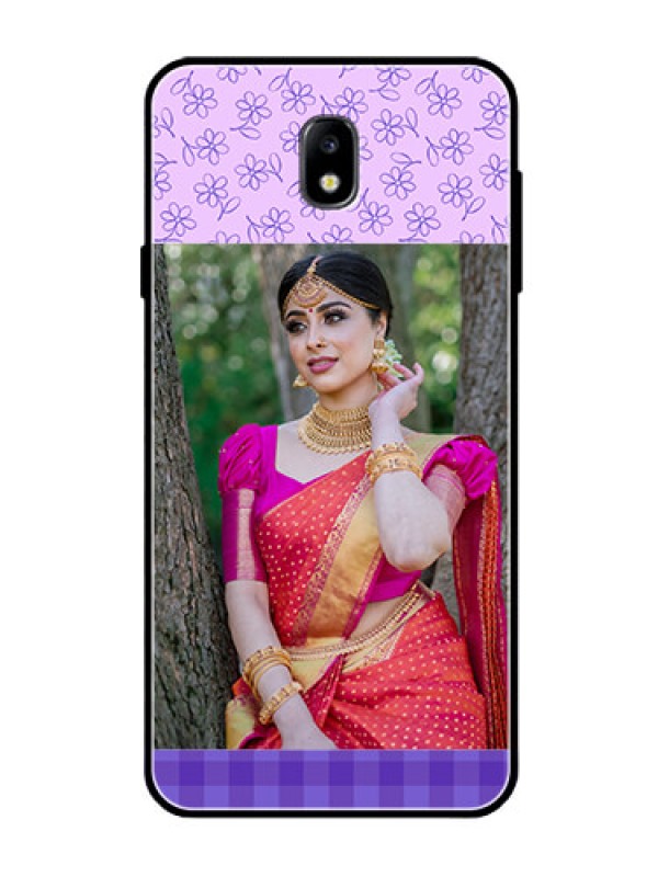 Custom Galaxy J7 Pro Custom Glass Phone Case  - Purple Floral Design