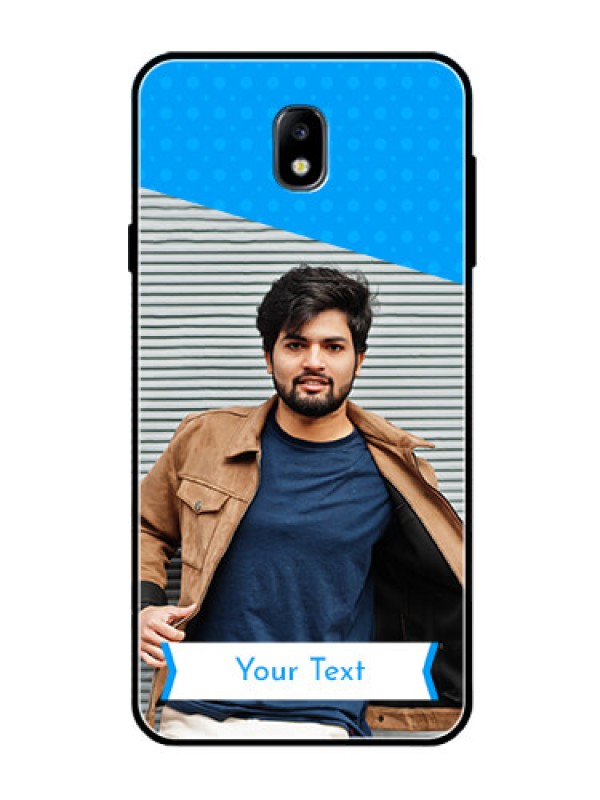 Custom Galaxy J7 Pro Photo Printing on Glass Case  - Simple Blue Color Design