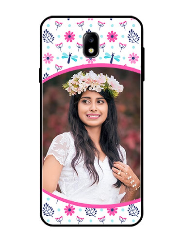 Custom Galaxy J7 Pro Photo Printing on Glass Case  - Colorful Flower Design