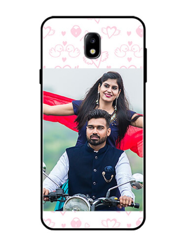 Custom Galaxy J7 Pro Custom Glass Mobile Case  - Pink Flying Heart Design
