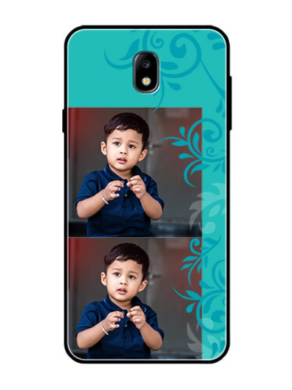 Custom Galaxy J7 Pro Personalized Glass Phone Case  - with Photo and Green Floral Design 
