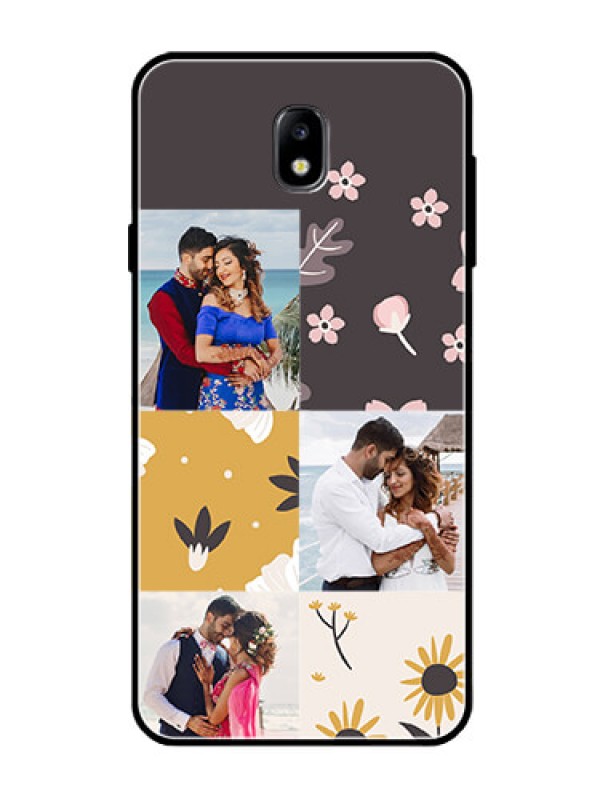 Custom Galaxy J7 Pro Photo Printing on Glass Case  - 3 Images with Floral Design