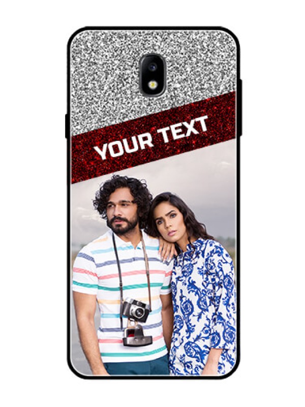 Custom Galaxy J7 Pro Personalized Glass Phone Case  - Image Holder with Glitter Strip Design