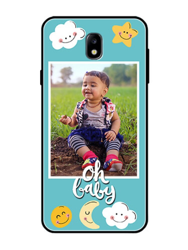 Custom Galaxy J7 Pro Personalized Glass Phone Case  - Smiley Kids Stars Design