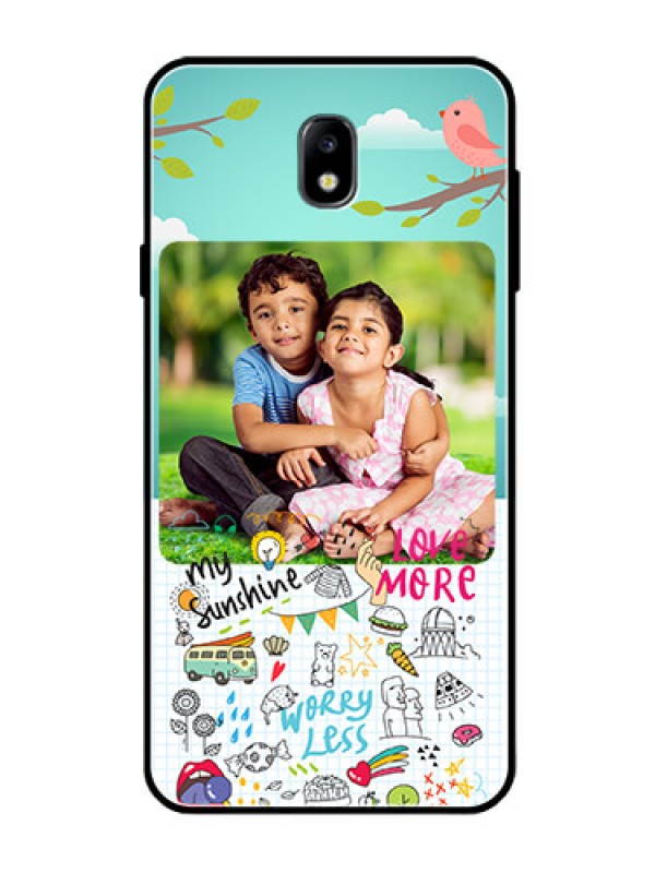 Custom Galaxy J7 Pro Photo Printing on Glass Case  - Doodle love Design