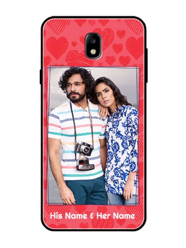 Custom Galaxy J7 Pro Photo Printing on Glass Case  - with Red Heart Symbols Design