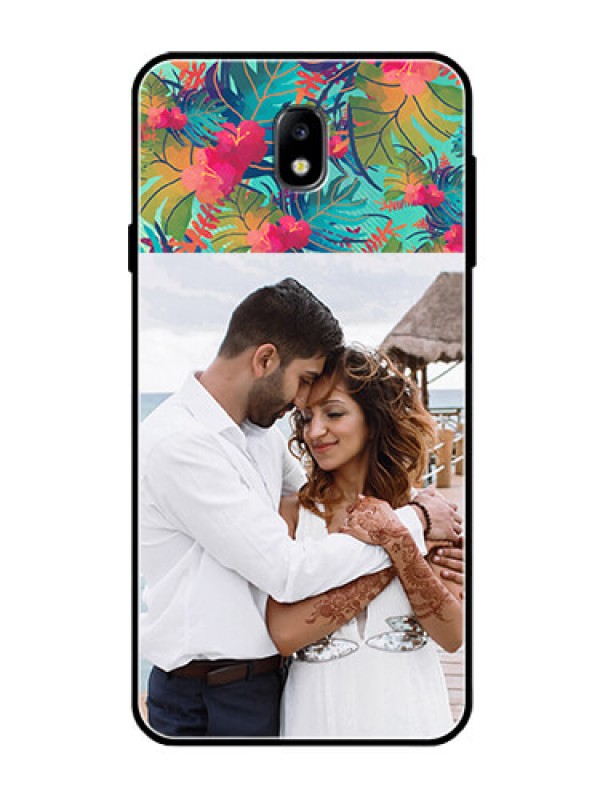 Custom Galaxy J7 Pro Photo Printing on Glass Case  - Watercolor Floral Design