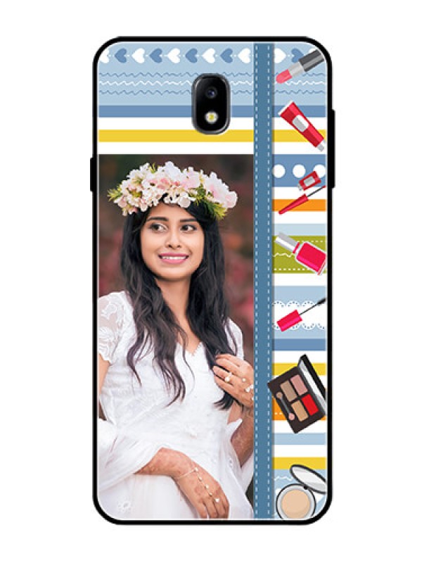 Custom Galaxy J7 Pro Personalized Glass Phone Case  - Makeup Icons Design