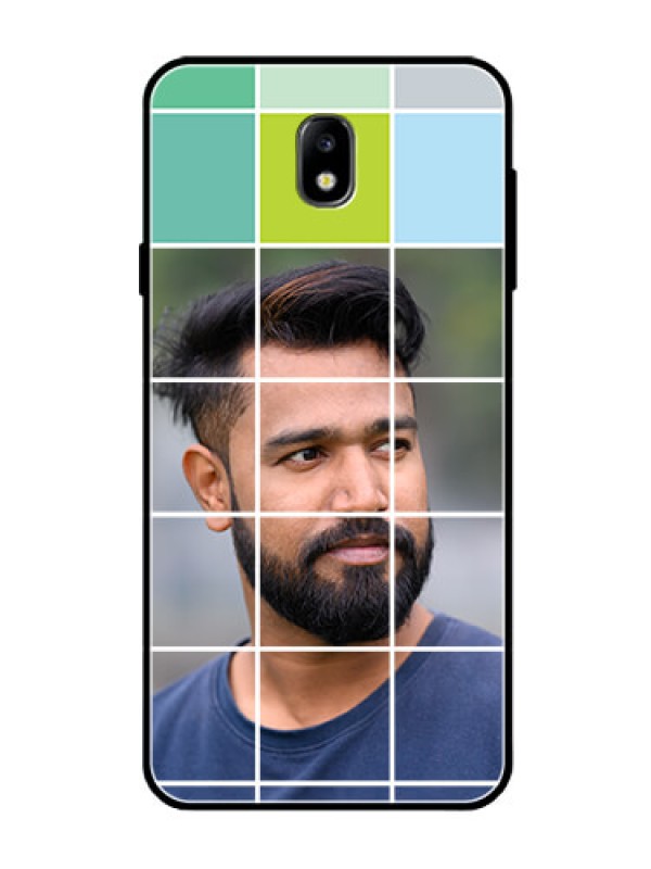 Custom Galaxy J7 Pro Photo Printing on Glass Case  - with white box pattern 